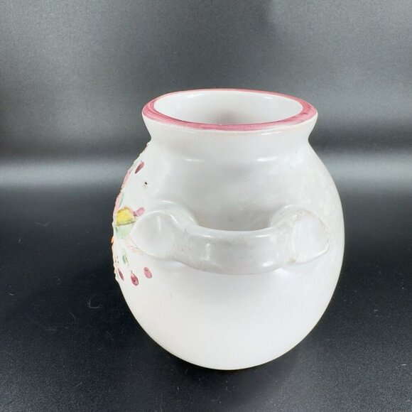 Vintage Italian Art Pottery Round Vase Vessel Carved Hand Painted Vase W Handles - Picture 8 of 12